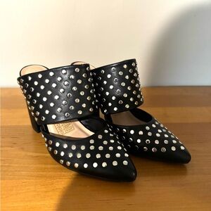 Vintage Havana Black Studded Pointed-Toe Mule Heels